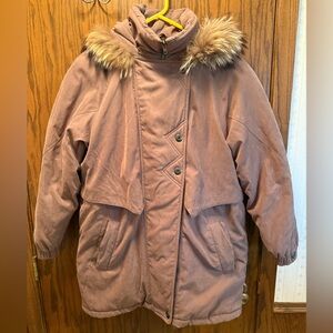 Women's Tan Winter Coat with Fur Lined Hood